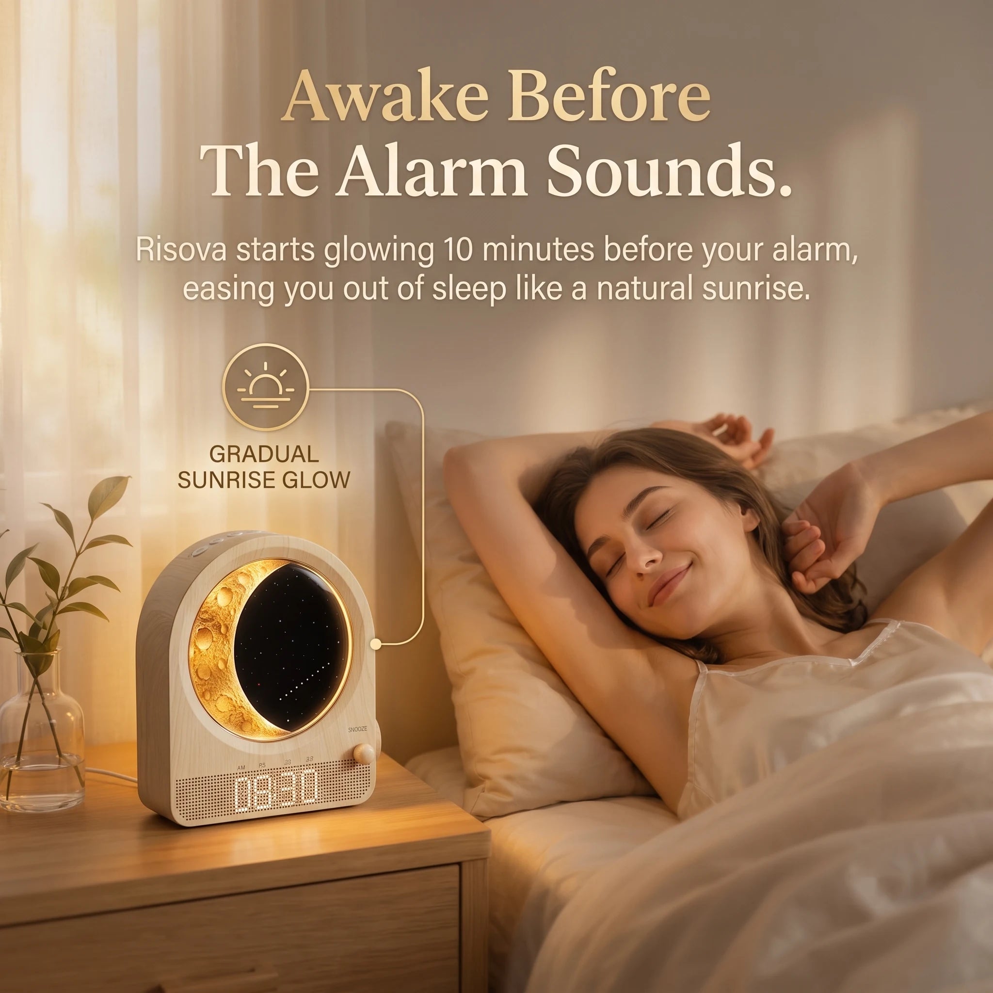 Risova Sunrise Alarm Clock + 3D Moon Lamp | Wake-Up Light