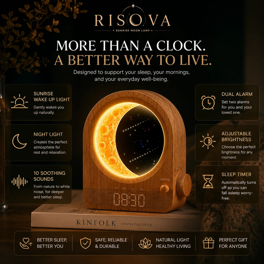 Risova Sunrise Alarm Clock + 3D Moon Lamp | Wake-Up Light