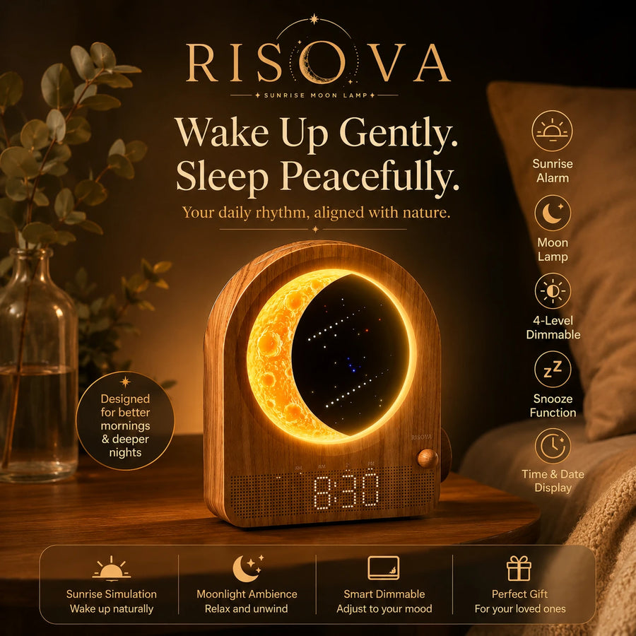 Risova Sunrise Alarm Clock + 3D Moon Lamp | Wake-Up Light