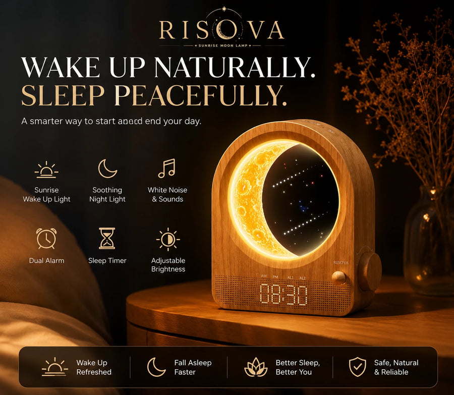 Risova Sunrise Alarm Clock + 3D Moon Lamp | Wake-Up Light